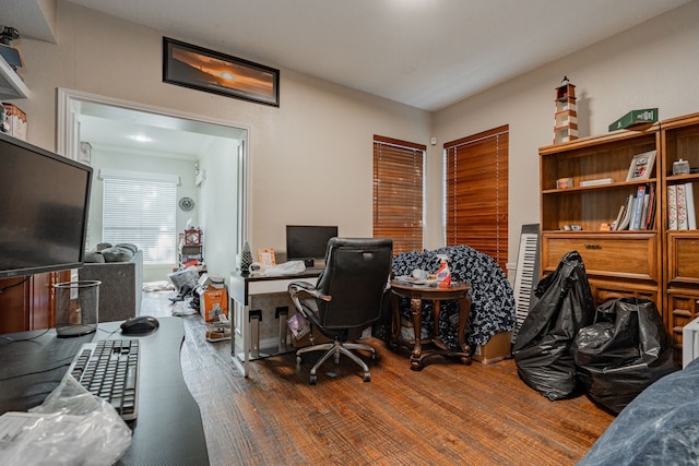 home office featuring wood-type flooring