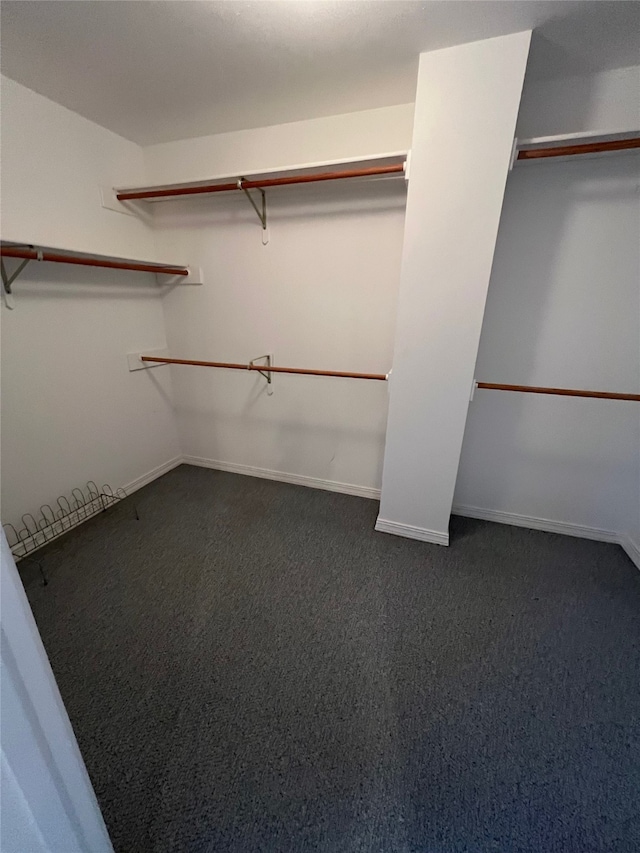 spacious closet featuring dark carpet