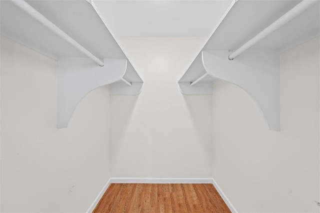 walk in closet with hardwood / wood-style floors