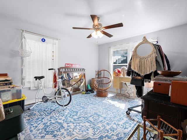 office space with ceiling fan