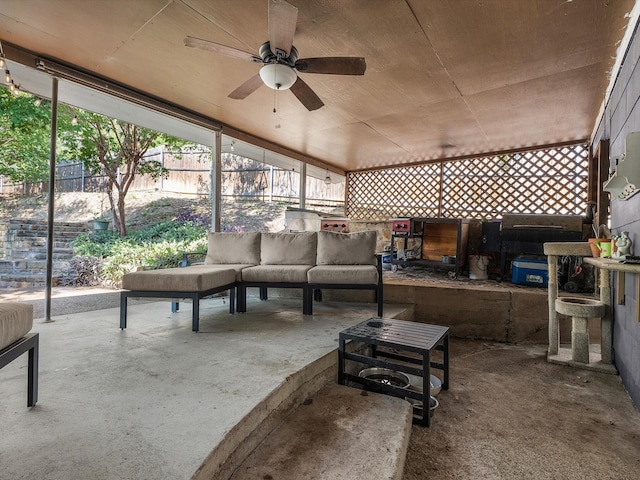 view of patio with an outdoor hangout area and ceiling fan