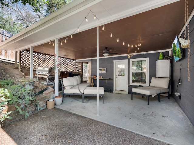 view of patio / terrace with ceiling fan and grilling area