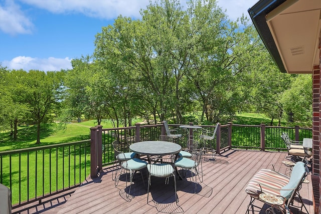 wooden deck with a lawn