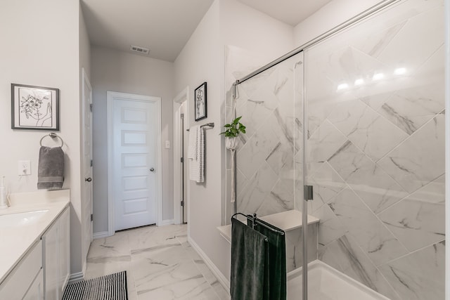 bathroom with vanity and walk in shower