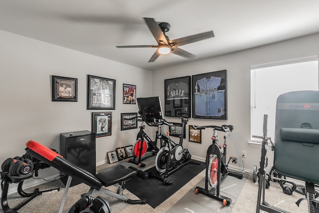 workout area featuring ceiling fan