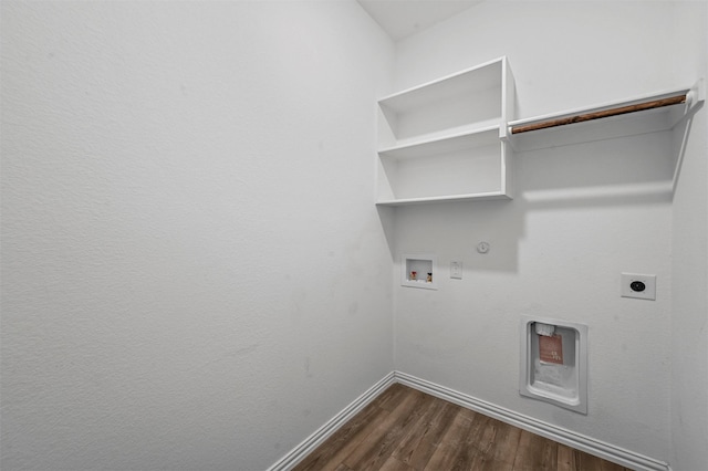 laundry area featuring hookup for an electric dryer, hookup for a washing machine, dark hardwood / wood-style flooring, and hookup for a gas dryer