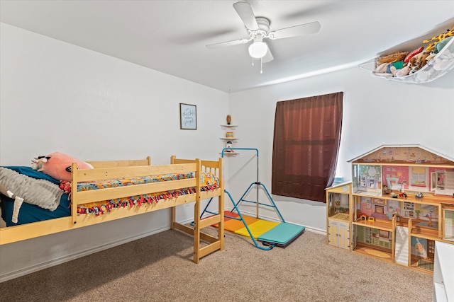 bedroom featuring carpet and ceiling fan