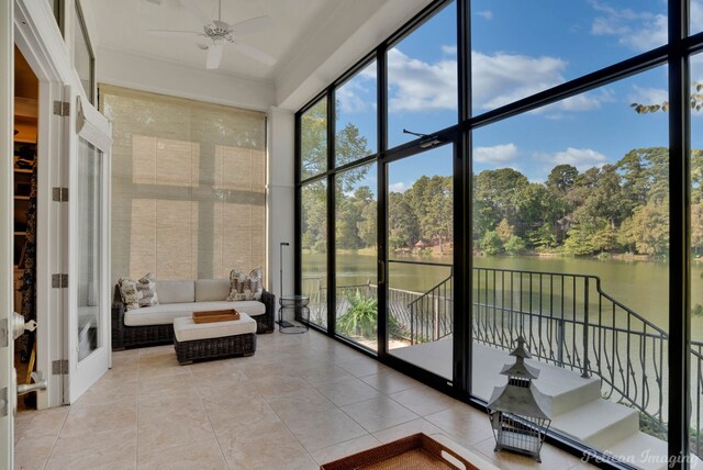 2 Beaux Rivages Dr, Shreveport, LA 71106 - sunroom with a ceiling fan and a water view