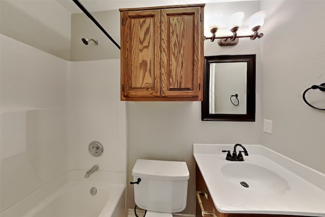 full bathroom with vanity, shower / bath combination, and toilet