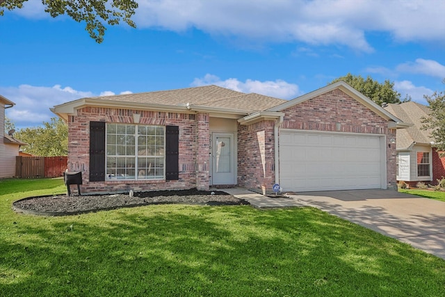 ranch-style house with a front lawn and a garage