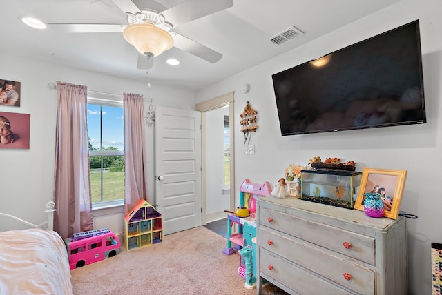 bedroom with carpet and ceiling fan