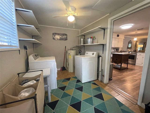 761 S Pacific St, Canton, TX 75103 - laundry area with water heater, washing machine and clothes dryer, and ceiling fan