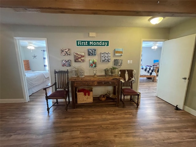 761 S Pacific St, Canton, TX 75103 - hall with dark wood-style floors, baseboards, and beam ceiling