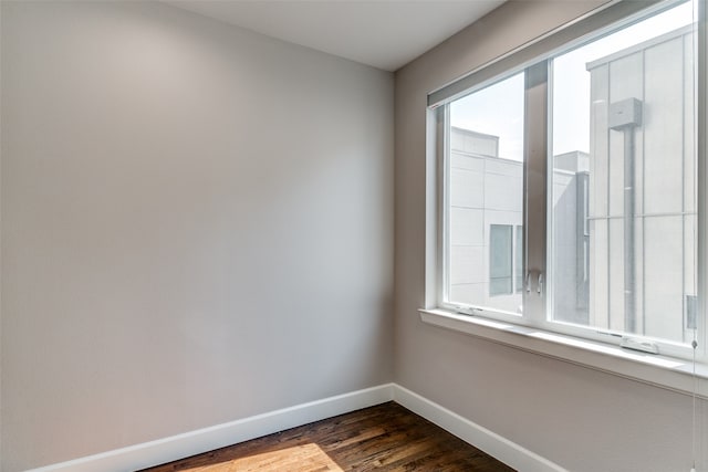 spare room featuring plenty of natural light and dark hardwood / wood-style floors