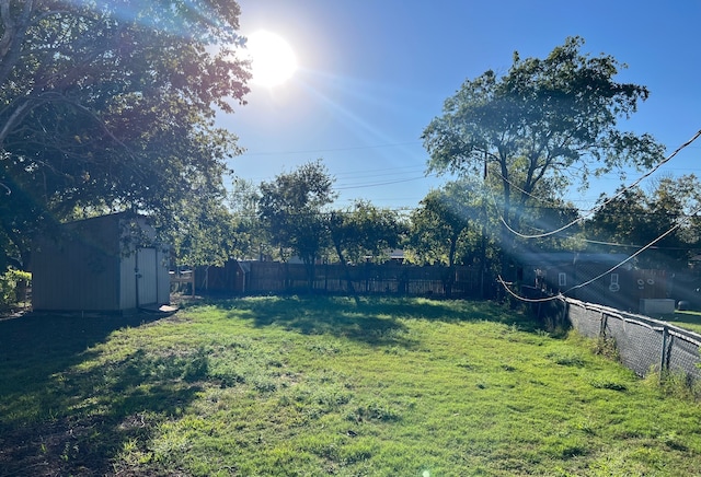 view of yard with a storage shed