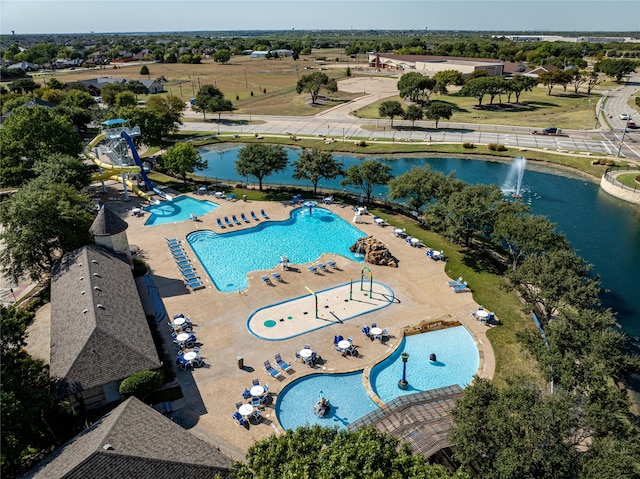 aerial view featuring a water view