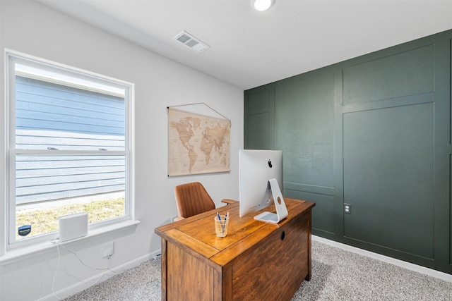 view of carpeted office space