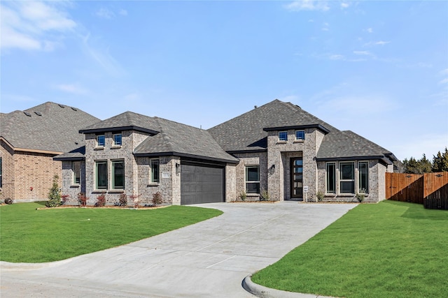 view of front facade featuring a front lawn and a garage