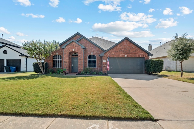 front facade with a front lawn and a garage