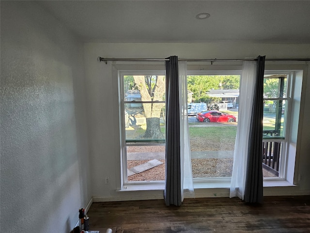 doorway to outside featuring dark wood-type flooring and a healthy amount of sunlight