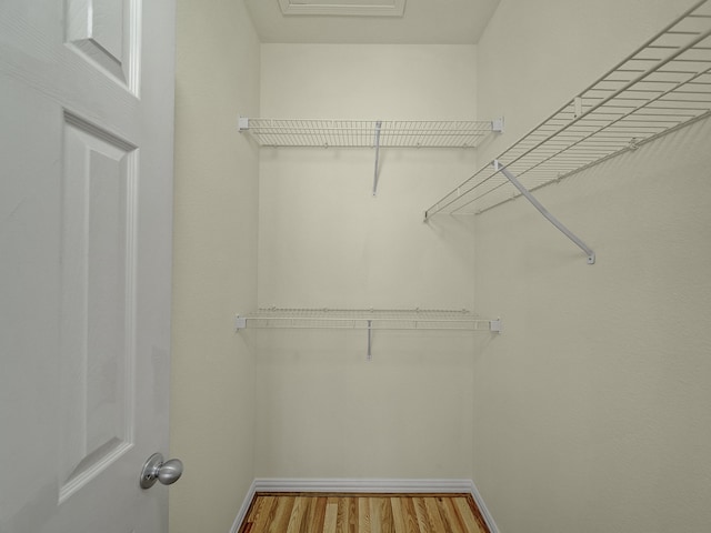 walk in closet with hardwood / wood-style flooring