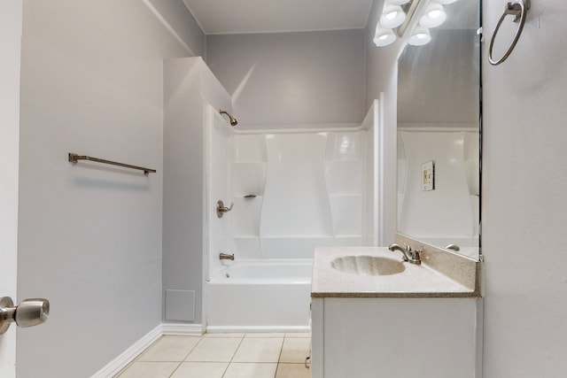 bathroom with vanity, tile patterned flooring, and shower / bathtub combination