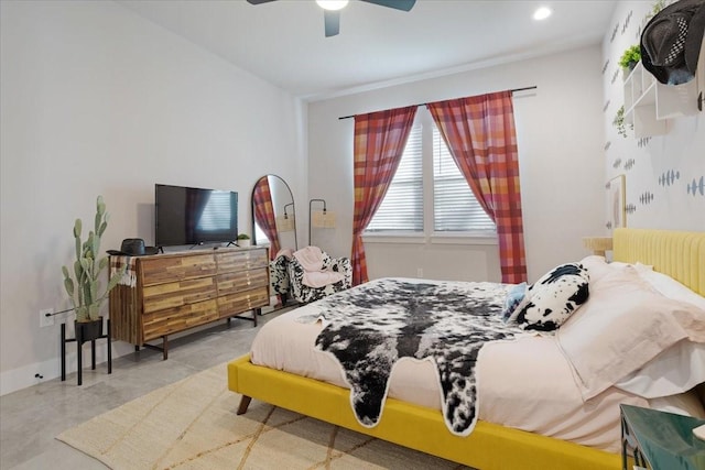 2604 Flora Ln, Denison, TX 75020 - bedroom featuring concrete flooring and ceiling fan