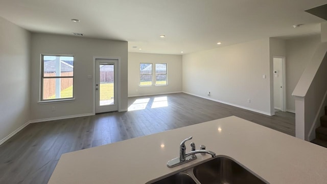 kitchen featuring plenty of natural light, dark wood-type flooring, and sink