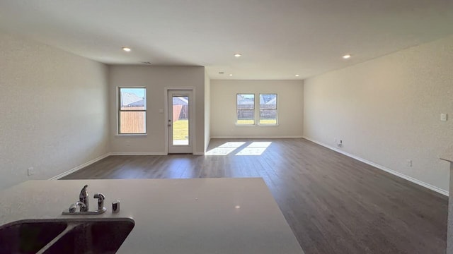 interior space with dark hardwood / wood-style flooring and sink