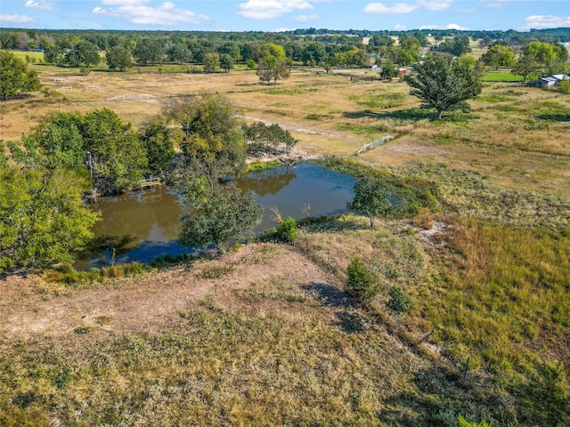 aerial view featuring a water view and a rural view