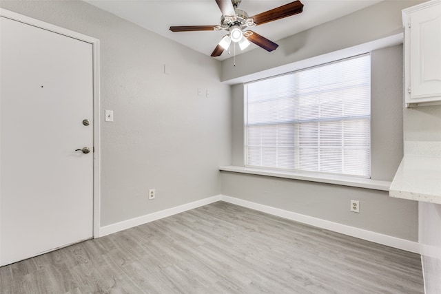 interior space featuring ceiling fan and light hardwood / wood-style flooring