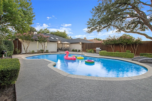 view of swimming pool with a patio area