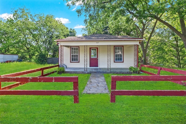 view of front of property with a front lawn and a porch