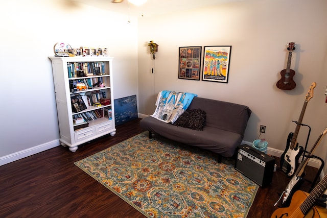 living room featuring dark wood-type flooring