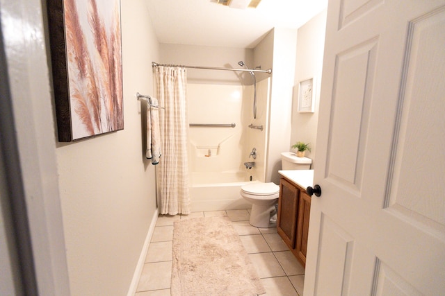 full bathroom with tile patterned flooring, shower / bath combo, vanity, and toilet