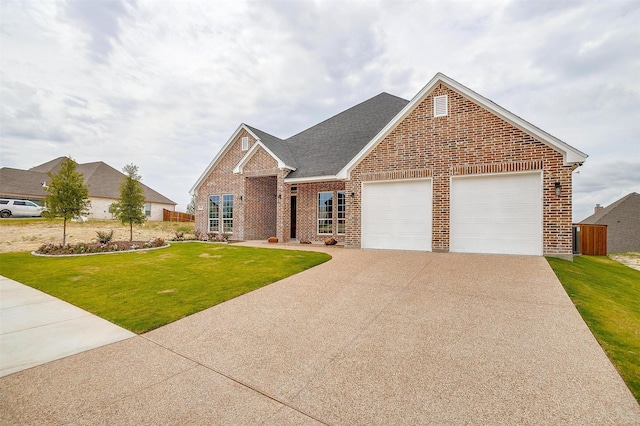 view of front facade featuring a front yard and a garage