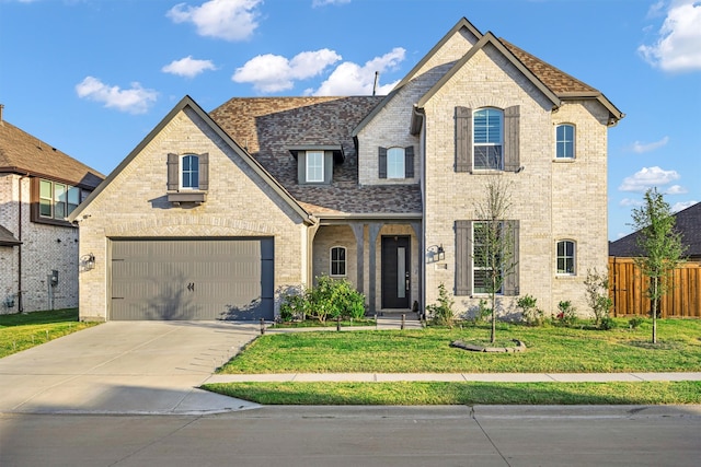 view of front of home featuring a garage and a front yard