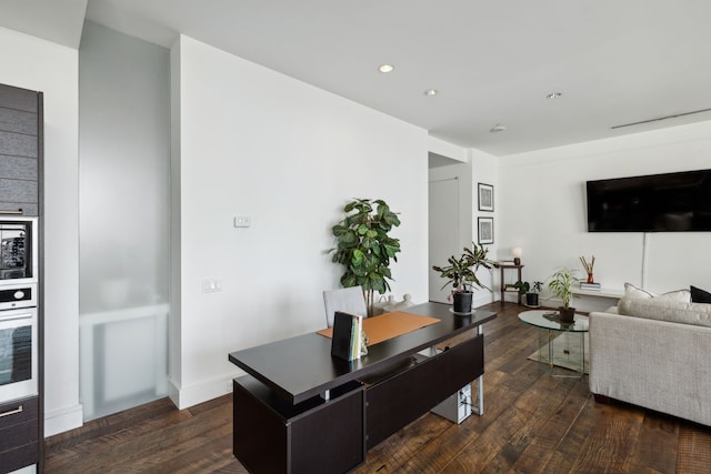 living room with dark wood-type flooring