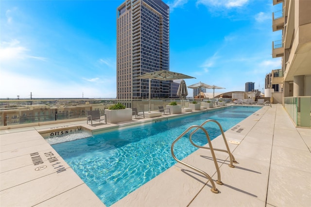 view of pool featuring a patio area