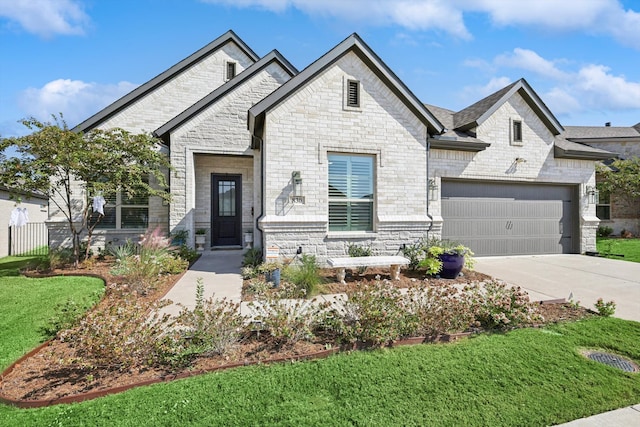 view of front of property featuring a garage and a front lawn