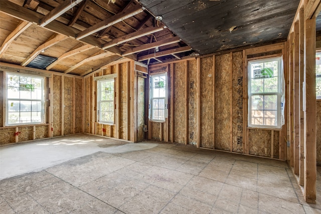 miscellaneous room with lofted ceiling and a healthy amount of sunlight