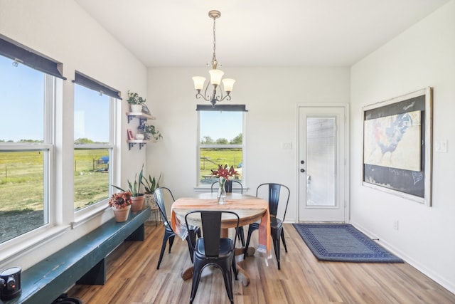 dining area featuring a chandelier and hardwood / wood-style flooring