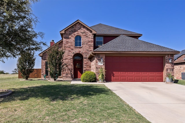 view of front facade with a garage and a front yard