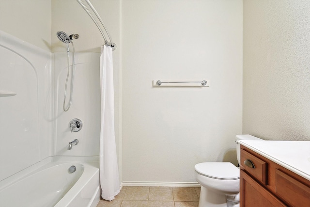 full bathroom featuring vanity, tile patterned flooring, toilet, and shower / bathtub combination with curtain