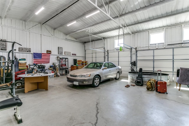 garage with metal wall