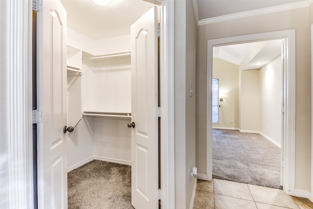 spacious closet featuring light carpet