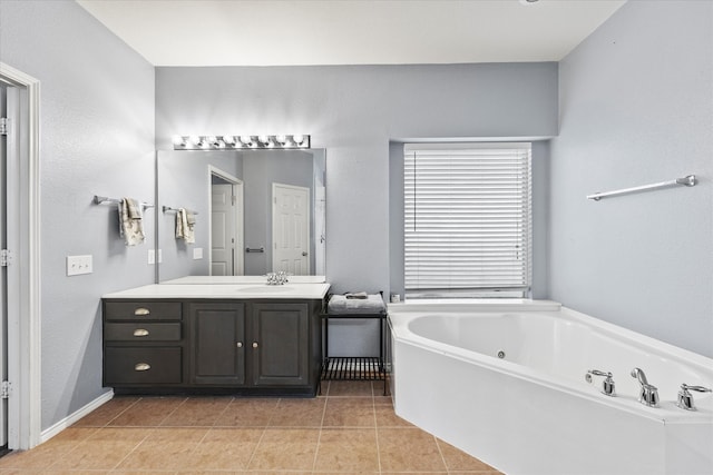 bathroom featuring tile patterned flooring, a bathtub, and vanity