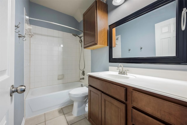 1310 Gold Coast Dr, Rockwall, TX 75087 - bathroom featuring shower / bathing tub combination, vanity, toilet, and tile patterned flooring
