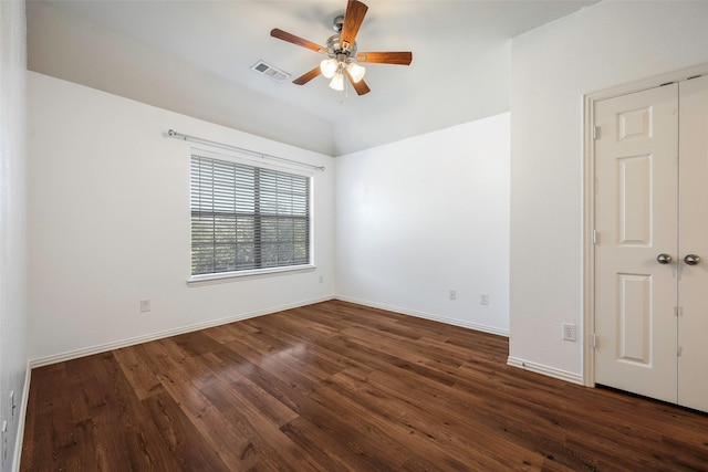 1310 Gold Coast Dr, Rockwall, TX 75087 - unfurnished room featuring lofted ceiling, visible vents, ceiling fan, baseboards, and wood finished floors