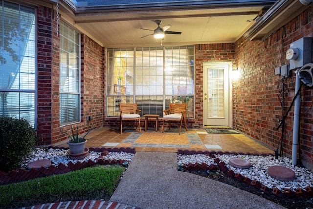 interior space featuring a patio and ceiling fan